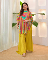 Yellow Multi Muse Handwork Kaftan Crepe Sharara Set